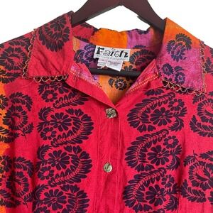 Faith Celia Forrester Women Arts Statement Top M Multicolor Floral Beaded Collar